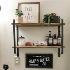 Large Rustic Industrial Pipe Wall Floating Shelf Wooden Storage Shelving Unit 2T for sale  LEICESTER