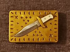 Vintage Brass BOWIE KNIFE Belt Buckle.  Bowie Knife w/ White Handle. 80's - 90's for sale  Odessa