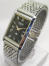 Seiko Slim Quartz BLACK FACE ROMAN FIGURE SILVER BAND JAPAN MADE Men Wrist Watch for sale  Shipping to South Africa
