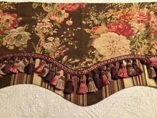 VINTAGE ~WAVERLY FLORAL LINEN & LINED STRIPED WITH TASSELS VALANCE #281 for sale  Shipping to South Africa
