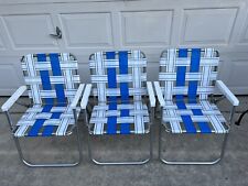 Usado, Cadeira de gramado dobrável vintage Sunbeam alumínio praia azul branco conjunto de 3 comprar usado  Enviando para Brazil
