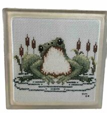 Cross Stitch Frog Hot Plate Trivet Acrylic Spring Nature Handmade for sale  Shipping to South Africa