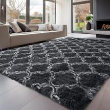 Large Area Rug Shaggy, Fluffy Grey and White Pattern Anti-Slip Carpet 200x300cm for sale  Shipping to South Africa