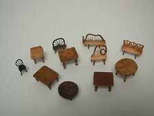 11 ARTISAN SIGNED "CP" DOLLHOUSE MINIATURES 1/24 SCALE WOOD TABLES BENCHES CHAIR, used for sale  Shipping to South Africa