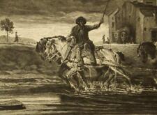 Alexandre Decamps signed original etching; 'Boathorses' (Barge Horses) 1842, used for sale  Shipping to South Africa