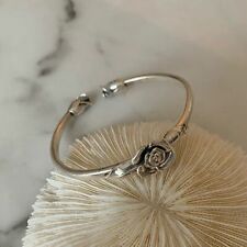 925 Sterling Silver Retro Rose Cuff Bangle Vintage Flower Women Jewelry Bracelet for sale  Shipping to South Africa