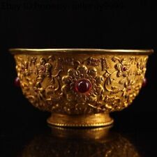 4,8" China bronze dourado incrustado flor gema palácio dinastia Arowana xícara de chá tigela comprar usado  Enviando para Brazil
