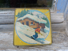 Used, Antique Lithographed Cookie Brown Ski Mountain Sport Winter Tole Box for sale  Shipping to South Africa