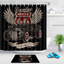 Usado, Conjunto de cortina de chuveiro vintage americana Hot Rod Route 66 tecido impermeável banheiro comprar usado  Enviando para Brazil
