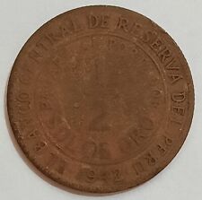 MONEDAS DE UN CENTAVO: 1942 Perú 1/2 sol de oro moneda de latón de la Segunda Guerra Mundial 22 mm x 1,5 mm segunda mano  Embacar hacia Argentina