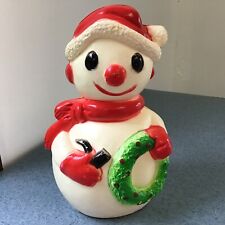 Vintage Frosty Snowman Wreath Pipe Blow Mold Light Up Christmas Union Products for sale  Hanford