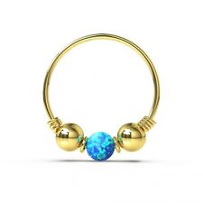 Conta de opala azul 8 mm ouro maciço 9K 2 bolas lisas mola bobina extremidade nariz argola anel 22G comprar usado  Enviando para Brazil