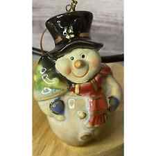 Porcelain Snowman Ornament 3" Tree Cutting Mittens Christmas, used for sale  Shipping to South Africa