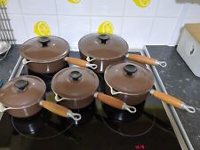 Le Creuset Cast Iron Enamel Saucepan Pot Set Brown 14, 16, 18, 20, 22cm for sale  Shipping to South Africa