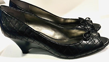 AK Anne Klein Quilted Black Open Bow Tie Toe 3" Wedge Women Size 8-1/2 M Shoes for sale  Shipping to South Africa