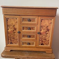LARGE Vintage Mele Oak Finish Wooden Jewellery Box Wardrobe Drawers & Mirror for sale  Shipping to South Africa