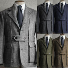 Vintage Tweed Men Safari Jackets with Belt Hunting Coat Formal Business Blazer for sale  Shipping to South Africa