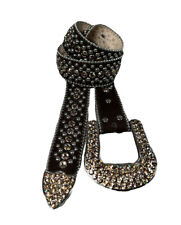 BB Simon Swarovski Crystal Studded Dark Brown Leather Belt Size Small 28” for sale  Midvale