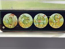 Antique Magic Lantern Projector 2 Handpainted Glass Slides - Frogs At The Beach for sale  Shipping to South Africa