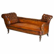 ANTIQUE VICTORIAN WHISKY BROWN LEATHER RESTORED CHESTERFIELD SOFA CHAISE LOUNGE for sale  Shipping to South Africa