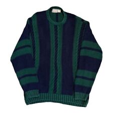 Vintage Concrete Cable Knit Sweater Mens Sz XL Green Blue Color Block Stripe 90s for sale  Shipping to South Africa