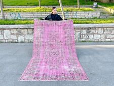 DISTRESSED PINK VINTAGE BOHO RUG HAND KNOTTED OUSHAK WOOL HANDMADE TURKISH RUG for sale  Shipping to South Africa