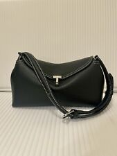 Toteme T-Lock Small Pebble-Grained Leather Clutch Crossbody Bag Black Silver for sale  Shipping to South Africa