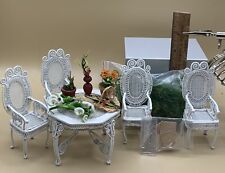 Dollhouse Miniatures 1:12 Garden Lot White Wire Furniture Flowers Bird House for sale  Shipping to South Africa