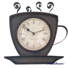 Wall Clock Rustic Metal Coffee Cup Espresso Counter/Table Roman Numeral Analog for sale  Shipping to Canada
