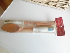 VINTAGE...SOLID WOOD..CERAMIC HANDLES..SALAD SERVERS...SPOON...FORK..WITH CREST, used for sale  Shipping to South Africa