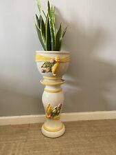 Vintage Kitch  Plant Pot On Stand Jardiniere 24.5” Tall Yellow Leaves Floral, used for sale  Shipping to South Africa