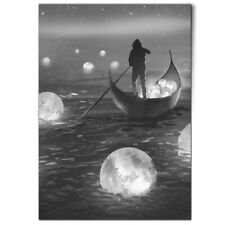 Pôster fantasia lua rio barco a remo A1 - BW 59,4x84,1cm180gsm impressão #35998 comprar usado  Enviando para Brazil