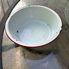 Vintage White Enamelware Basin Bowl with Red Trim Rim Wash Pan 10” Diameter for sale  Shipping to South Africa