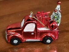 Camión camioneta roja adorno de Navidad cargado con regalo y árbol de Navidad segunda mano  Embacar hacia Argentina