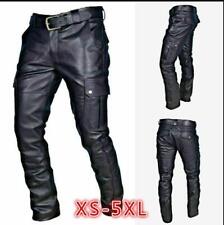 Mens Youth Fashion Fuax Leather Pockets Slim Motorcycle Trousers Cargo Pants b34 for sale  Shipping to South Africa