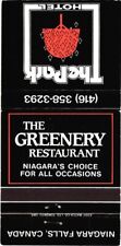 Cubierta vintage de fósforo Niagara Falls Canada The Greenery Restaurant Park Hotel, usado segunda mano  Embacar hacia Argentina