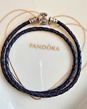 Pandora ciemnoniebieska podwójna skórzana bransoletka charm 35cm, używany na sprzedaż  Wysyłka do Poland