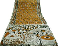 Vintage Saree Saffron Kalamkari Printed Pure Cotton Indian Sari Fabric Soft Flor for sale  Shipping to South Africa