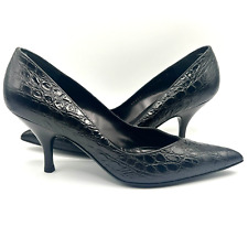 Salvatore FERRAGAMO Women's Sz 10 Kitten Heels Black Crocodile Leather Pump for sale  Shipping to South Africa
