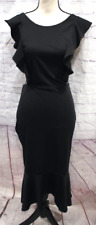Women's Black Mermaid Style Sexy Open Back & Ruffle Front Dress Size L for sale  Shipping to South Africa