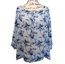 Blusa Tommy Bahama azul floral mistura de seda leve 3/4 mangas largas tamanho GG comprar usado  Enviando para Brazil