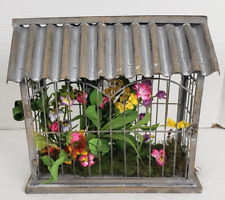 Wire metal bird house corrugated roof decor 13" x 12" x 6" for sale  Shipping to South Africa