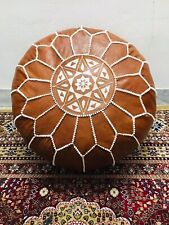 Moroccan Natural Real Round Footstool Leather Ottoman Pouf Handmade Boho Pouff for sale  Shipping to South Africa