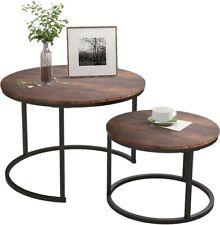 Round Coffee Table 2 Set Side Table Black and Rustic Brown YUDA for sale  Shipping to South Africa