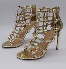 YOKI ELISE-120 STRAPPY SHINY GOLD PUMPS CAGED BOOTIES STILETTO HIGH HEEL SHOES, used for sale  Shipping to South Africa