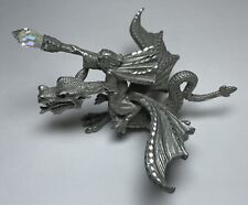 Masterworks 1989 Fine Pewter Wizard Riding Winged Dragon Figurine Crystal Staff, used for sale  Shipping to South Africa