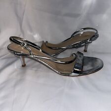 Gianvito Rossi Silver Leather Kitten Heel Sandals Size 38.5 for sale  Shipping to South Africa