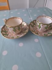 Two Victorian Davenport cups & saucers porcelain c1849 green gold gilt.Antique., used for sale  Shipping to South Africa