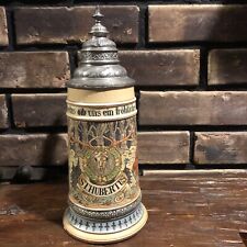 Antique German Beer Stein Etched St. Hubertus Hunting Hunter for sale  Shipping to South Africa