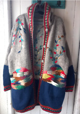 Hand Knitted Wool Nature Hooded Cardigan Size L, used for sale  Shipping to South Africa